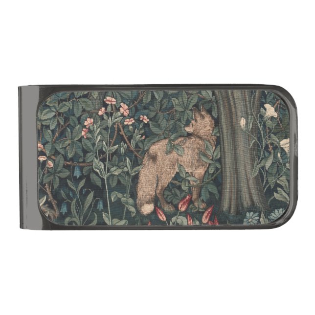William Morris Greenery Fox Wildlife  Gunmetal Finish Money Clip (Front)