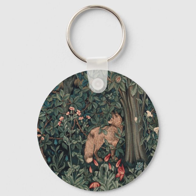 William Morris Greenery Fox Wildlife  Keychain (Front)