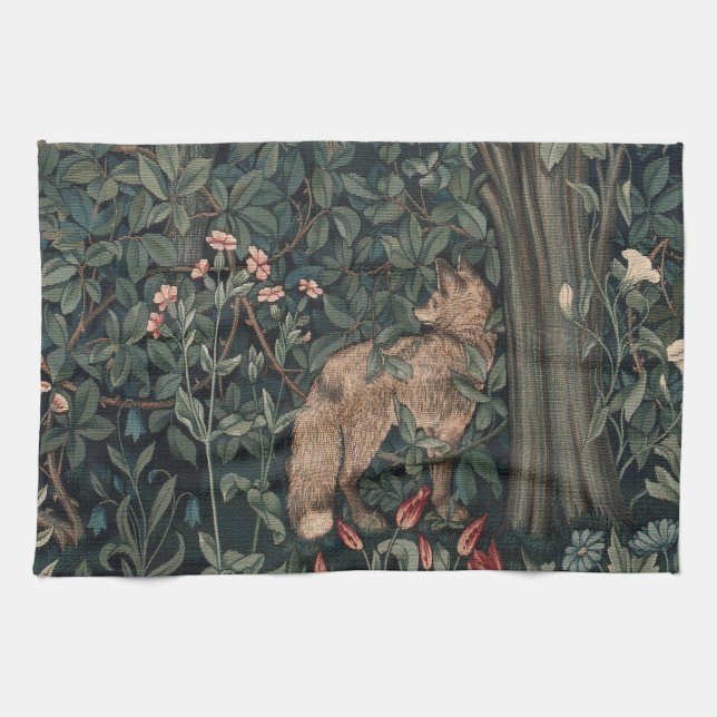 William Morris Greenery Fox Wildlife  Kitchen Towel (Horizontal)