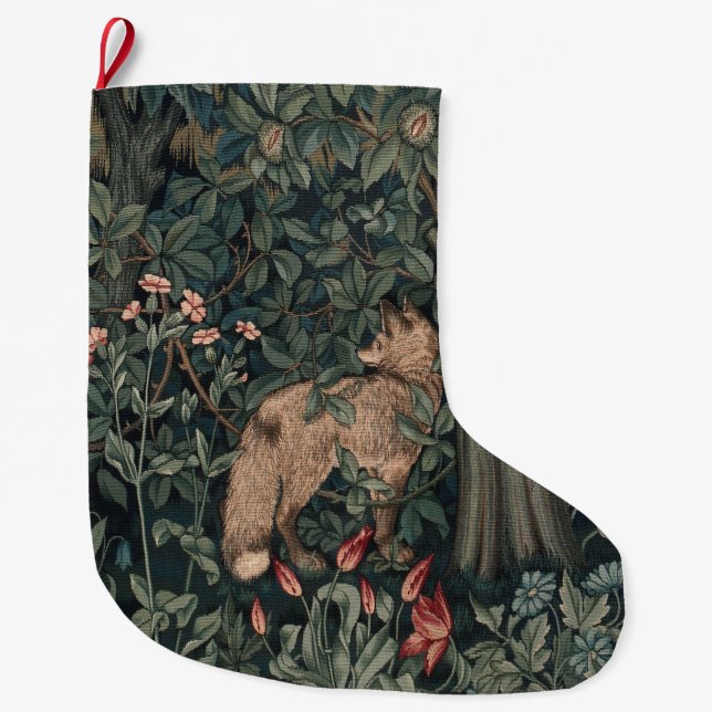 William Morris Greenery Fox Wildlife  Large Christmas Stocking (Front)