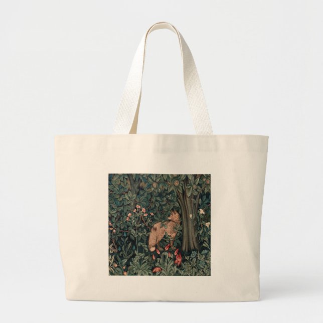 William Morris Greenery Fox Wildlife  Large Tote Bag (Front)