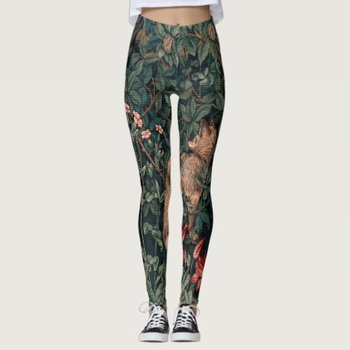 William Morris Greenery Fox Wildlife  Leggings