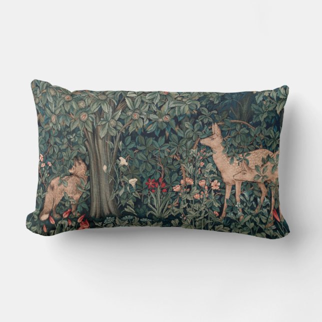 William Morris Greenery Fox Wildlife  Lumbar Pillow (Front)