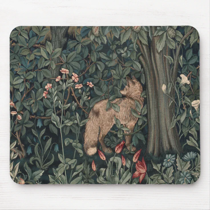 William Morris Greenery Fox Wildlife Mouse Pad | Zazzle