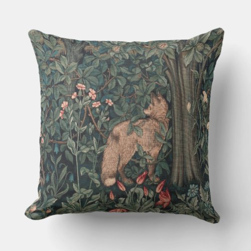 William Morris Greenery Fox Wildlife  Outdoor Pillow