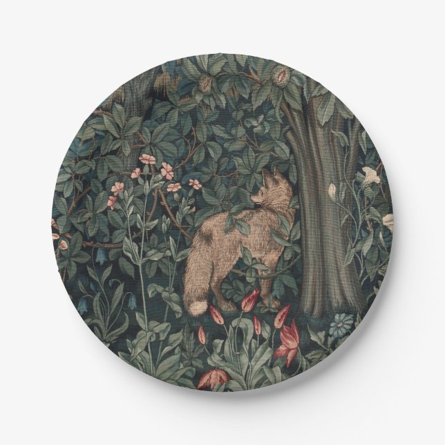 William Morris Greenery Fox Wildlife  Paper Plates (Front)