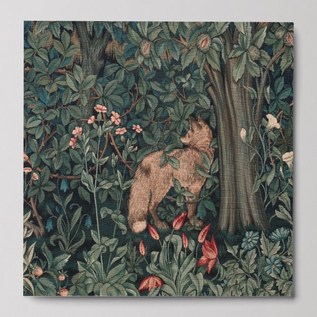William Morris Greenery Fox Wildlife  Peel And Stick Photo Tile (Front Set)