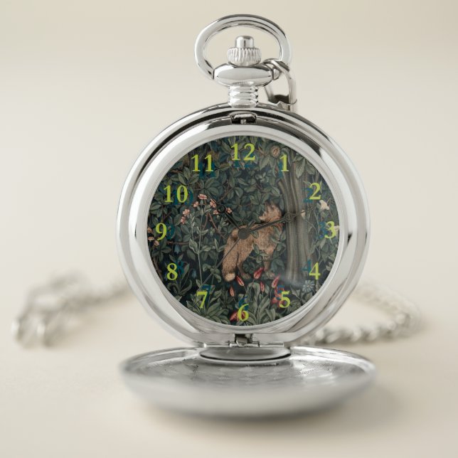 William Morris Greenery Fox Wildlife  Pocket Watch (Inside)
