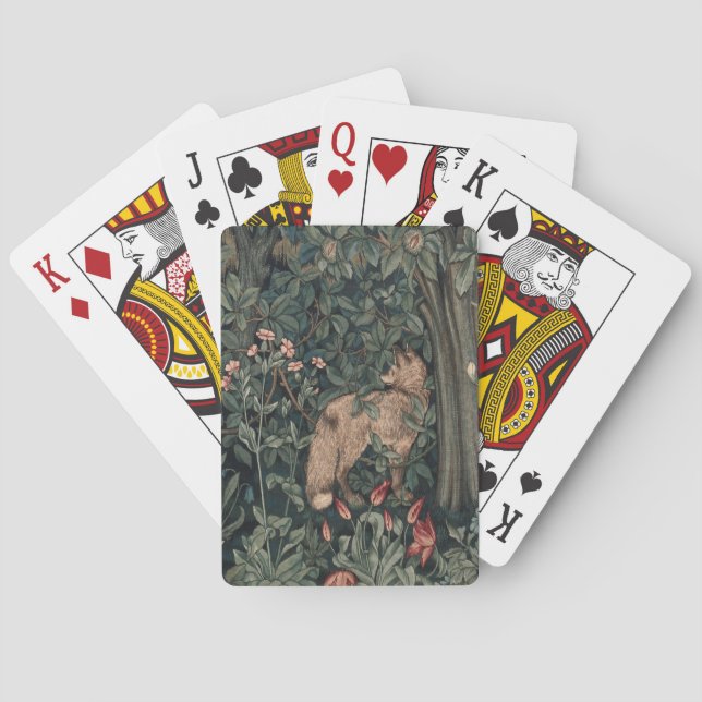William Morris Greenery Fox Wildlife  Poker Cards (Back)