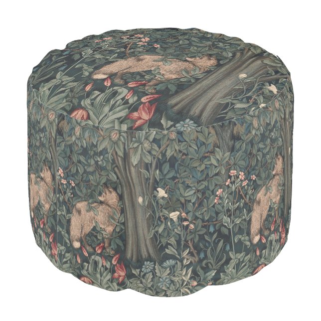 William Morris Greenery Fox Wildlife  Pouf (Angled Back)