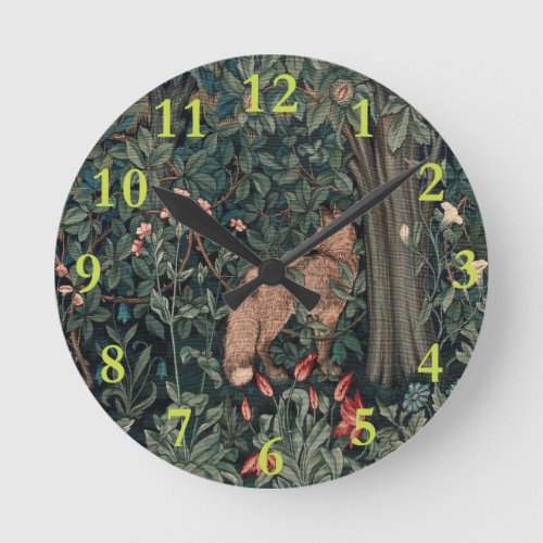 William Morris Greenery Fox Wildlife  Round Clock