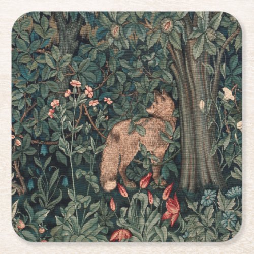 William Morris Greenery Fox Wildlife  Square Paper Coaster