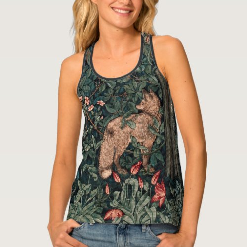 William Morris Greenery Fox Wildlife  Tank Top