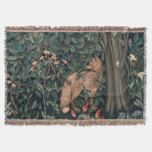 William Morris Greenery Fox Wildlife Throw Blanket