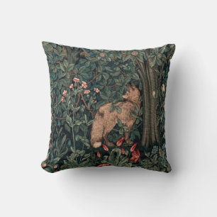 William Morris Greenery Fox Wildlife Throw Pillow