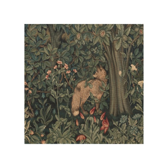 William Morris Greenery Fox Wildlife  Wood Wall Art (Front)