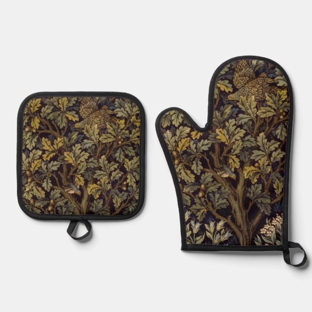 William Morris  Hen Pheasant Bird Tree Botanical Oven Mitt & Pot Holder Set (Front)