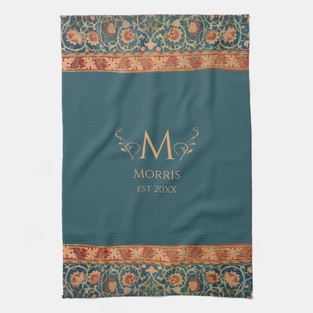 William Morris Holland Park Blue & Red Monogram Kitchen Towel (Vertical)