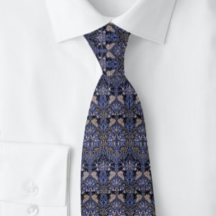 William * Morris Honey Comb Floral Blue Neck Tie