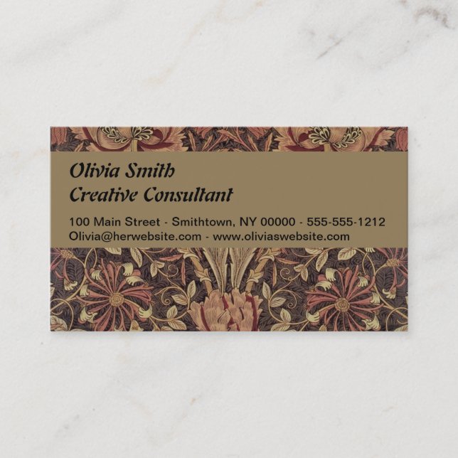 William Morris Honeysuckle Antique Floral Pattern Business Card (Front)