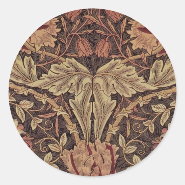 William Morris Honeysuckle Antique Floral Pattern Classic Round Sticker (Front)