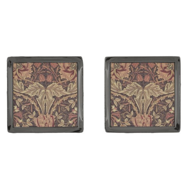 William Morris Honeysuckle Antique Floral Pattern Cufflinks (Front)