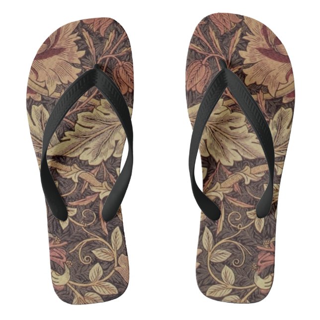 William Morris Honeysuckle Antique Floral Pattern Flip Flops (Footbed)