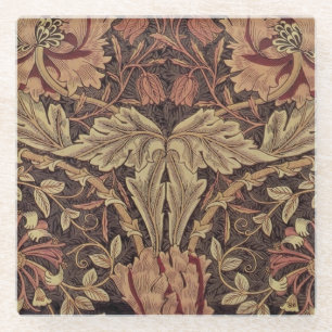William Morris Honeysuckle Antique Floral Pattern Glass Coaster