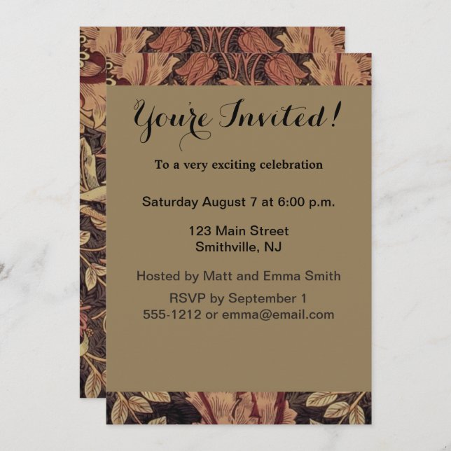 William Morris Honeysuckle Antique Floral Pattern Invitation (Front/Back)