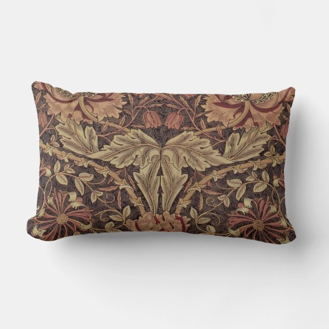William Morris Honeysuckle Antique Floral Pattern Lumbar Pillow (Front)