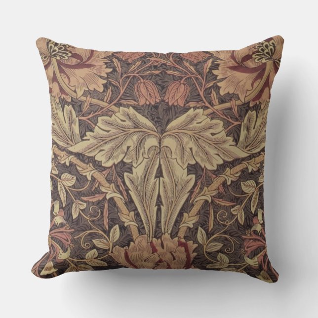 William Morris Honeysuckle Antique Floral Pattern Outdoor Pillow (Front)