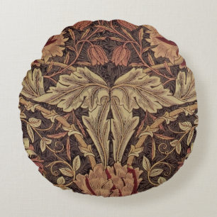 William Morris Honeysuckle Antique Floral Pattern Round Pillow