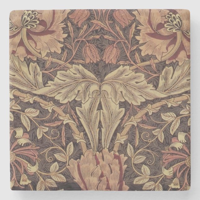 William Morris Honeysuckle Antique Floral Pattern Stone Coaster (Front)