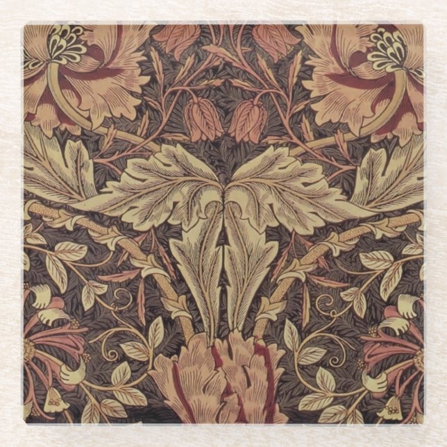 William Morris Honeysuckle Classic English Art Glass Coaster (Front)