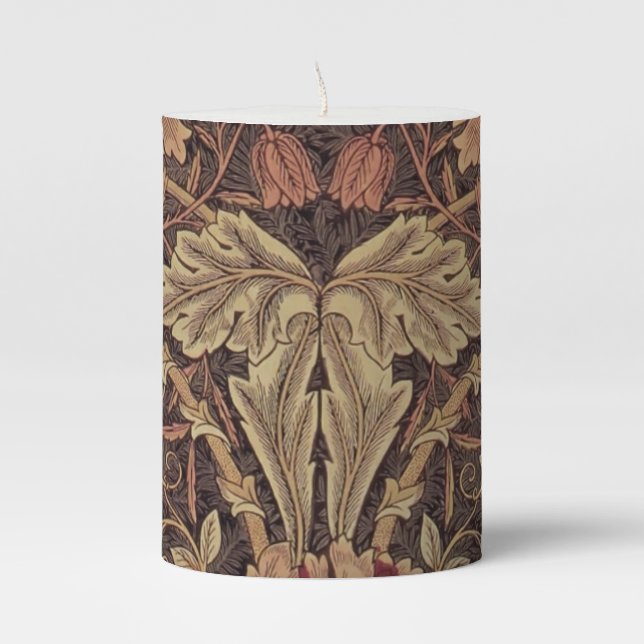 William Morris Honeysuckle Classic English Art Pillar Candle (Front)