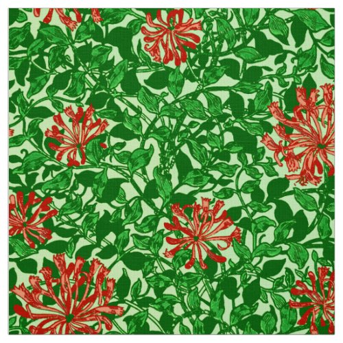 William Morris Honeysuckle Coral Red and Green Fabric