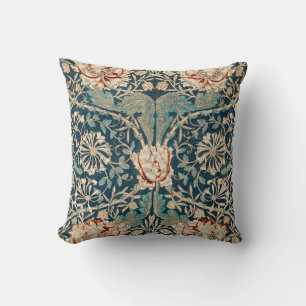 William Morris Honeysuckle fabric design Throw Pillow