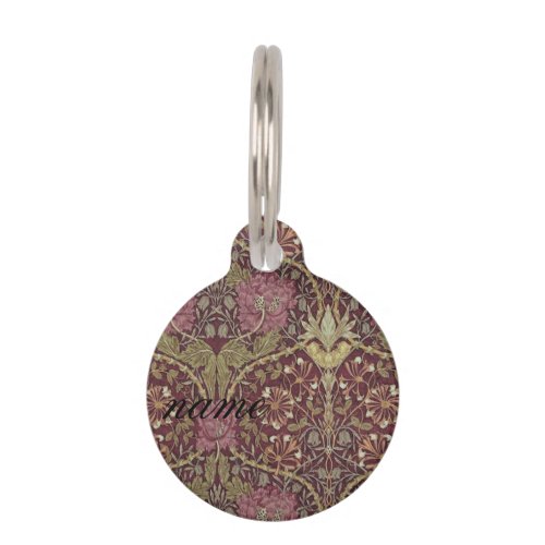 William Morris Honeysuckle floral pattern art Pet ID Tag