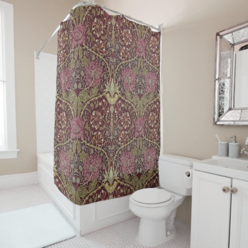 William Morris Honeysuckle floral pattern art Shower Curtain