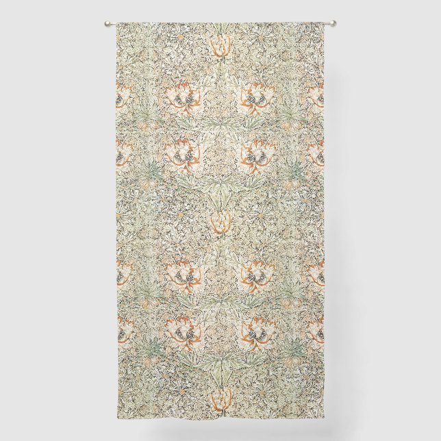 William Morris Honeysuckle Floral Pattern Brown  Sheer Curtains (Front)