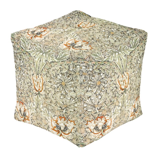 William Morris Honeysuckle Floral Wallpaper Pouf (Angled Front)