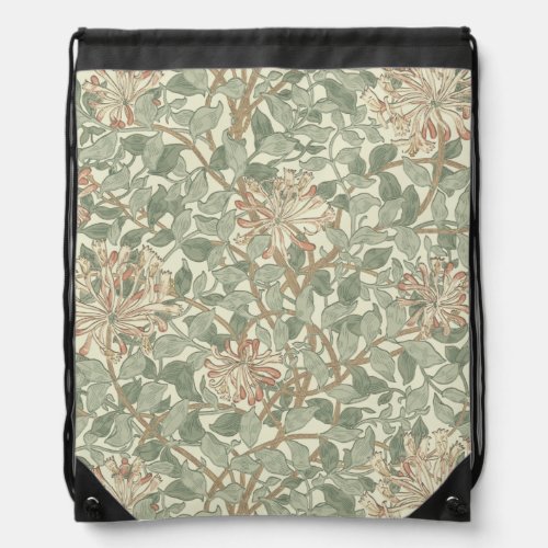 William Morris Honeysuckle Flower Wallpaper Drawstring Bag