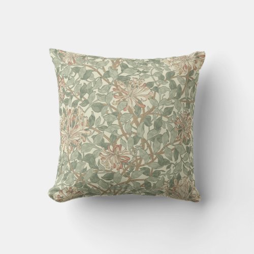 William Morris Honeysuckle Flower Wallpaper Throw Pillow