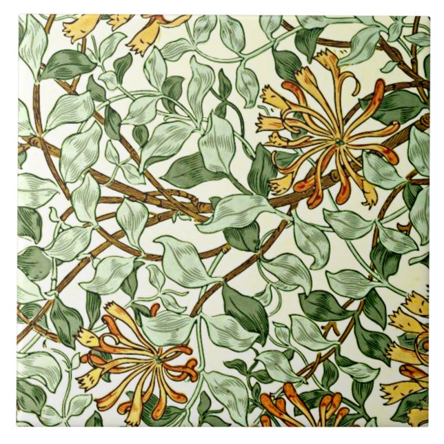 William Morris - Honeysuckle Green and Gold Ceramic Tile (Front)