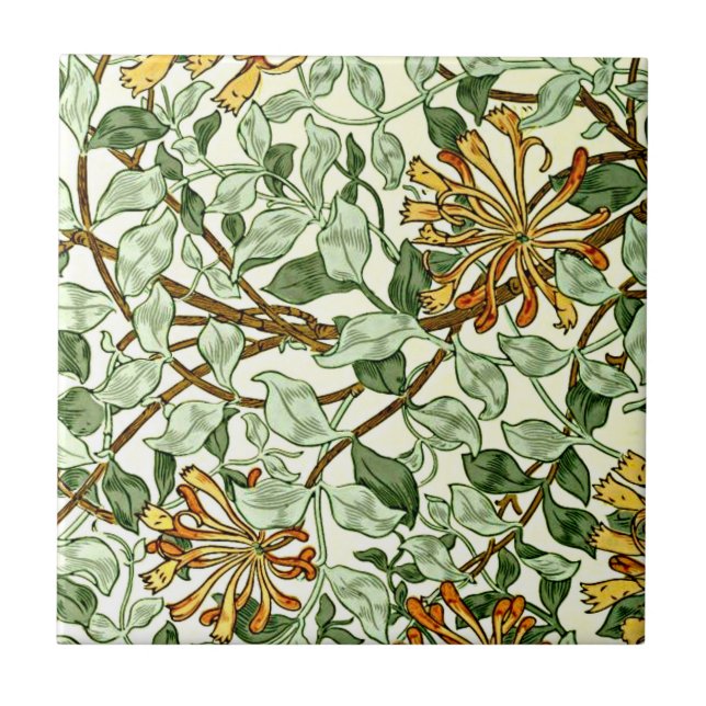 William Morris - Honeysuckle Green and Gold Ceramic Tile (Front)
