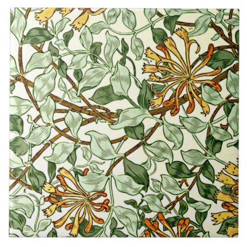 William Morris _ Honeysuckle green and gold l Ceramic Tile