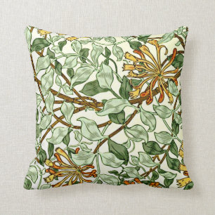 William Morris - Honeysuckle Green and Gold Throw Pillow