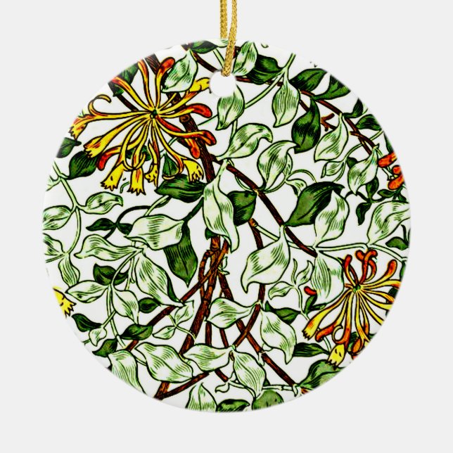 William Morris - Honeysuckle green and yellow-gold Ceramic Ornament (Front)
