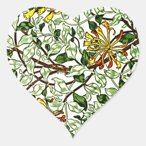 William Morris _ Honeysuckle green and yellow Heart Sticker