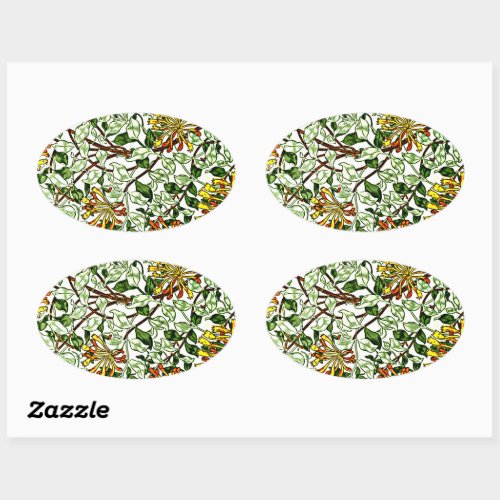 William Morris _ Honeysuckle green and yellow Oval Sticker